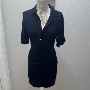 James Perse Classic Black Collared Midi Dress